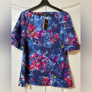 Ralph Lauren Women's Floral Top - Blue and Red Extra Large